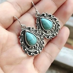 NEW Turquoise Silver Boho Western Dangle Drop Earrings